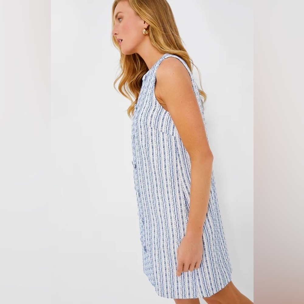 NWT Pomander Place Bianca Tweed Shift Dress Blue Cream Size S Tuckernuck - Picture 9 of 12